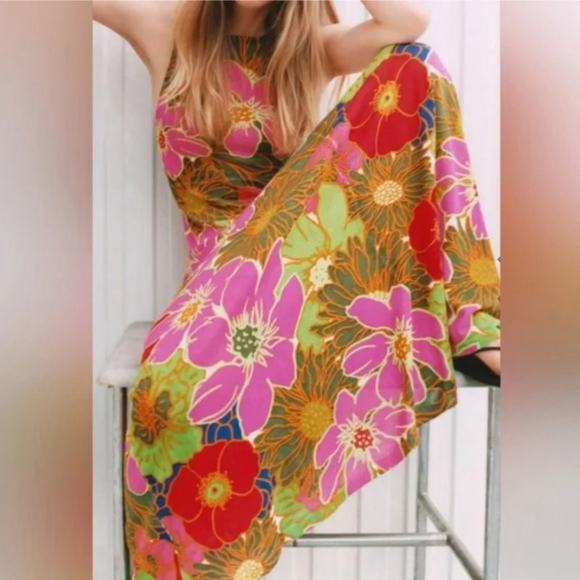Zara Floral Knit Maxi Long Dress Limited Edition Rare Lightweight Medium - Picture 7 of 8